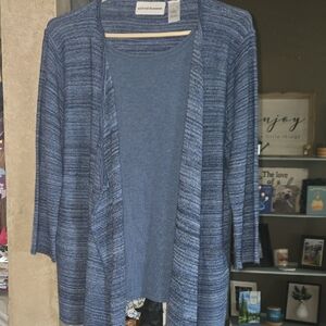 Alfred Dunner Women's Blue Open-Front Double Layered Top